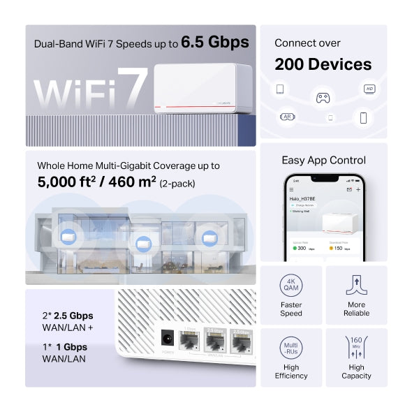 Mercusys Halo H37BE(2-pack) BE6500 Whole Home Mesh Wi-Fi 7 System