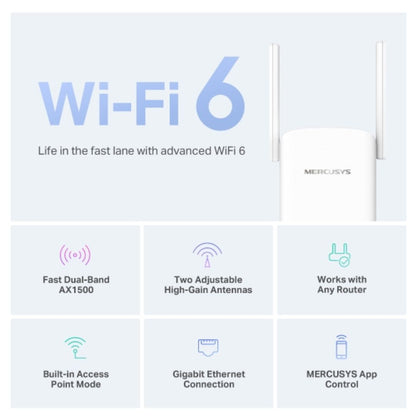 Mercusys ME60X AX1500 Wi-Fi 6 Range Extender, Dual Band Speeds up to 1500Mbps, 3