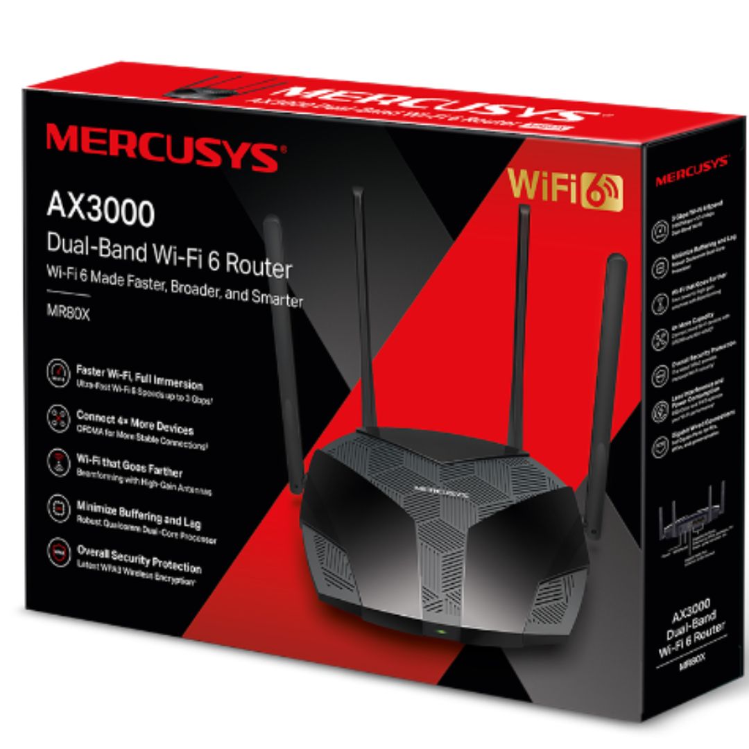Mercusys MR80X AX3000 Dual-Band Wi-Fi 6 Router, Up to 3 Gbps ,MU-MIMO, OFDMA,WPA