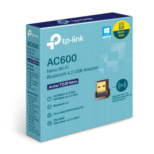 TP-Link AC600 Nano Wi-Fi Bluetooth 4.2 USB Adapter, Dual Band, Wireless, Bluetooth 4.2, Miniature Design, Easy Setup, WPA3 Security, Supports Windows