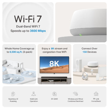 TP-Link Deco BE22(2-pack) BE3600 Whole Home Mesh Wi-Fi 7 System, 688 Mbps at 2.4 GHz + 2882 Mbps at 5 GHz