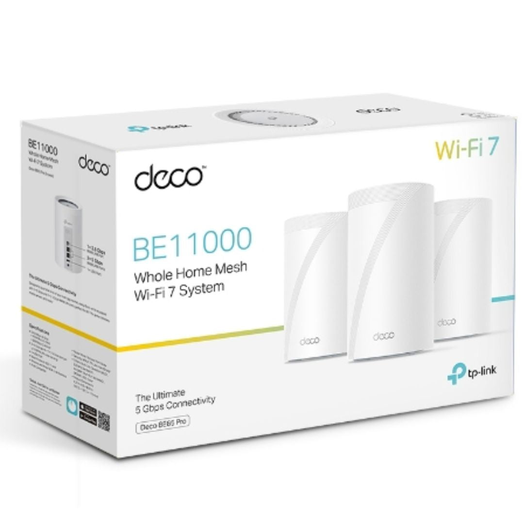 ((AMAZON ONLY))TP-Link Deco BE65 Pro(3-pack) BE11000 Whole Home Mesh WiFi 7 System, 688 Mbps at 2.4 GHz + 4320 Mbps at 5 GHz + 5760 Mbps at 6 GHz