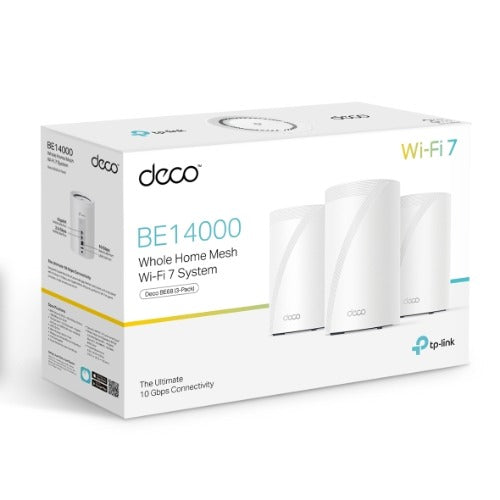 TP-Link Deco BE68 BE14000 Tri-Band Whole Home Mesh Wi-Fi 7 System (3-pack) 688 Mbps at 2.4 GHz + 4324 Mbps at 5 GHz + 8647 Mbps at 6 GHz