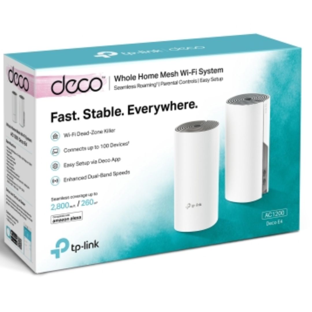 TP-Link Deco E4(2-pack) AC1200 Whole Home Mesh WiFi System~ 260sqm. Over 100 Dev