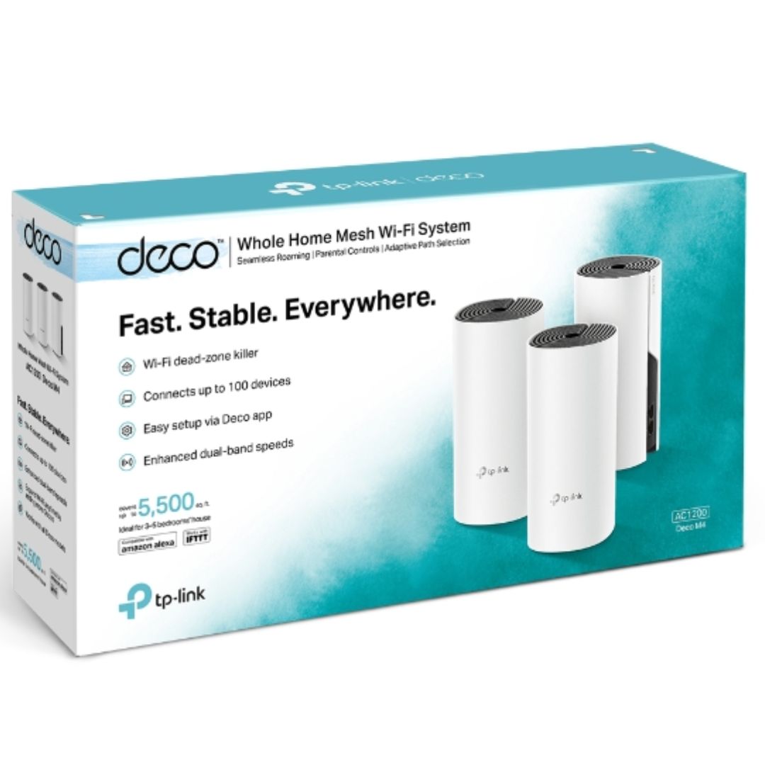 TP-Link Deco M4 (3-pack) AC1200 Whole Home Mesh Wi-Fi System.  ~370sqm Coverage,