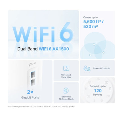 TP-Link Deco X1500(3-pack)  AX1500 Whole Home Mesh Wi-Fi 6 System, 300 Mbps at 2.4 GHz + 1201 Mbps at 5 GHz
