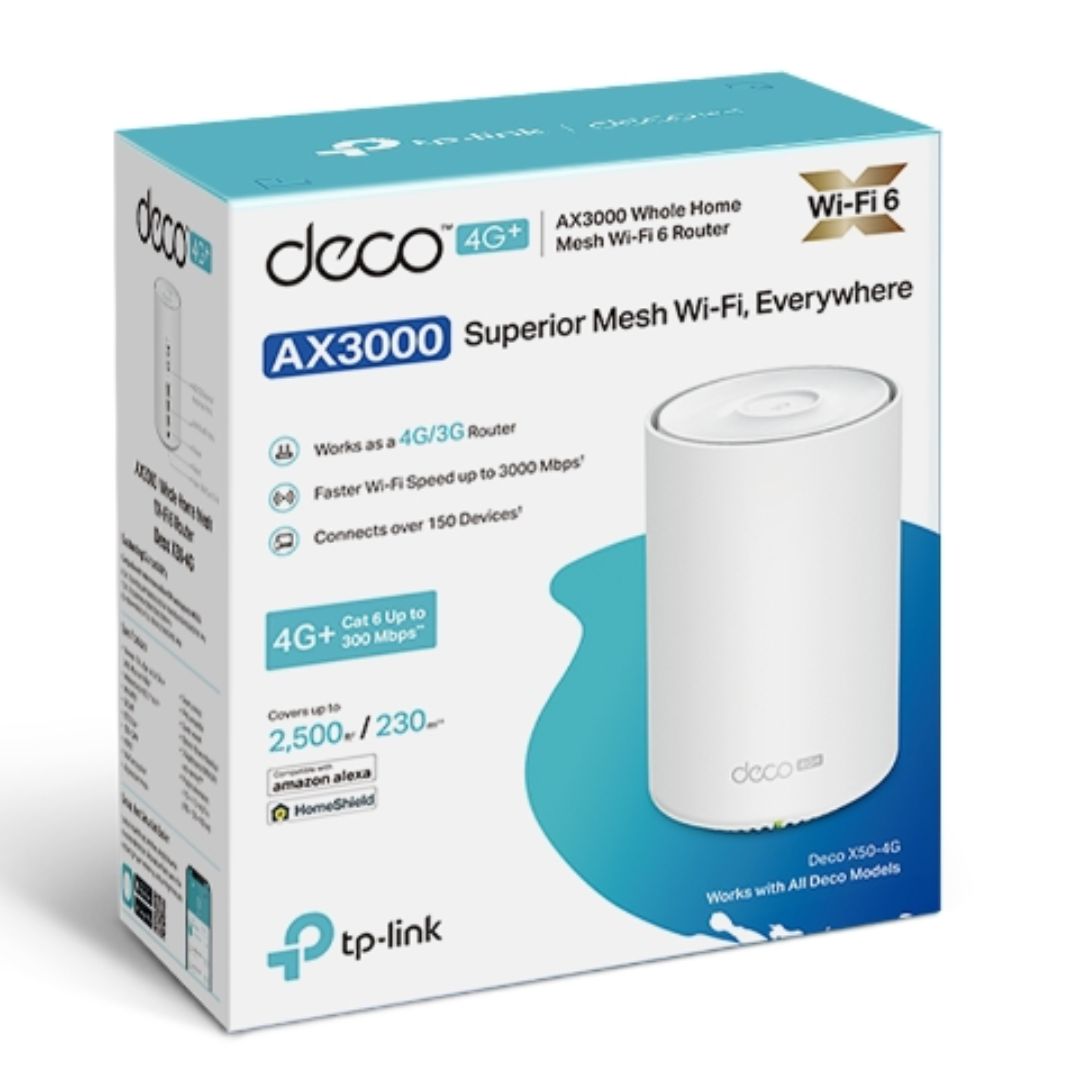 TP-Link Deco X50-4G(1-pack) 4G+ AX3000 Whole Home Mesh Wi-Fi 6 Router, Build-In
