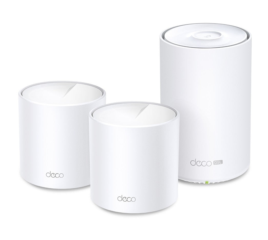 TP-Link Deco X50-DSL(3-pack) AX3000 VDSL Whole Home Mesh WiFi 6 Router, 574 Mbps at 2.4 GHz + 2402 Mbps at 5 GHz, VDSL Profile 35b 350/60 Mbps