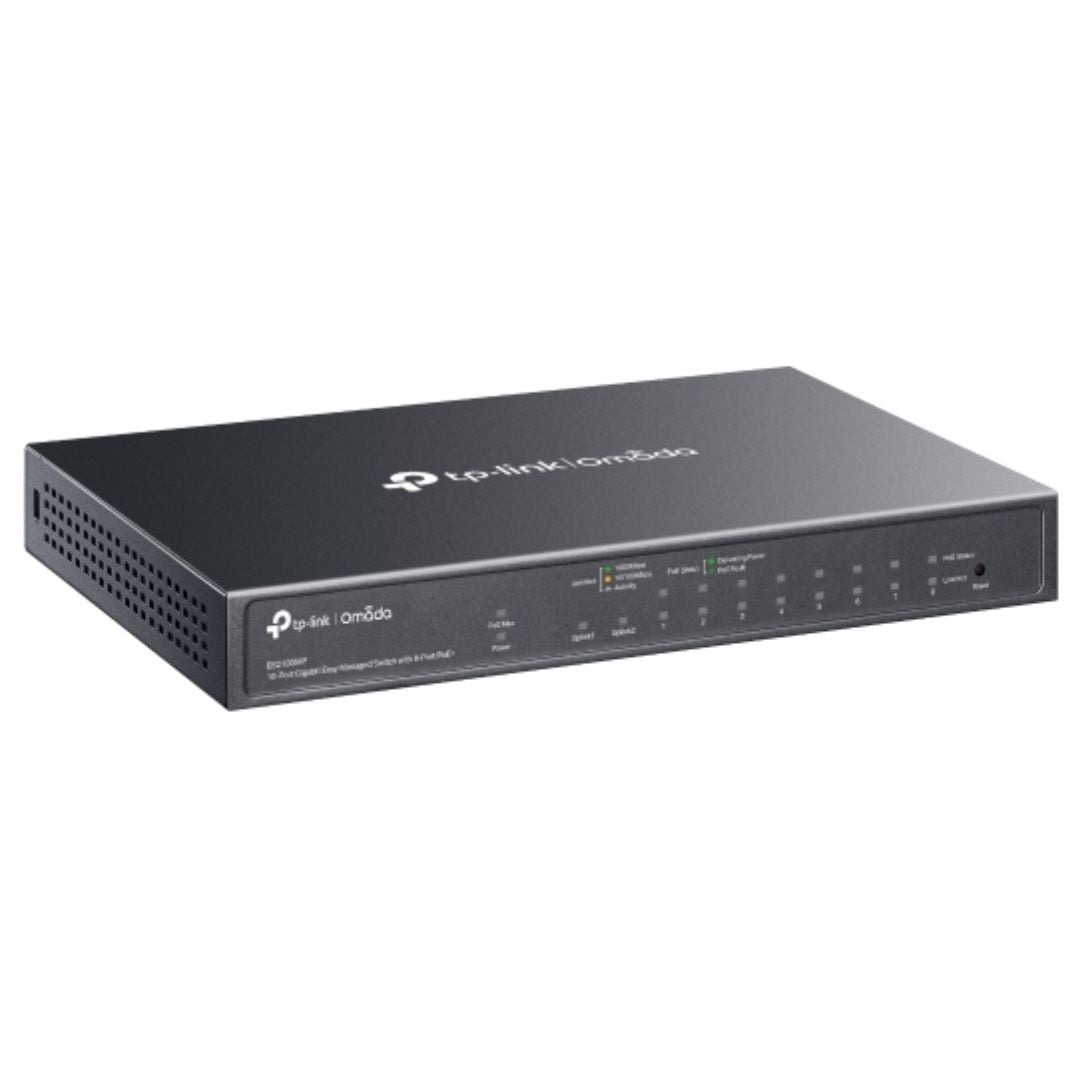 TP-Link ES210GMP Omada 10-Port Gigabit Easy Managed Switch with 8-Port PoE+,  Flow Control, Loopback Detection, Port Isolation, Port Mirroring, LAG, V