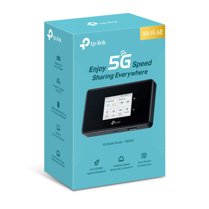 TP-Link M8550 5G Mobile Wi-Fi, 2880 Mbps at 6 GHz or 2880 Mbps at 5 GHz 688 Mbps at 2.4 GHz, 5G 3.4Gbps/900Mbps, 4G Cat19 1.6Gbps/2