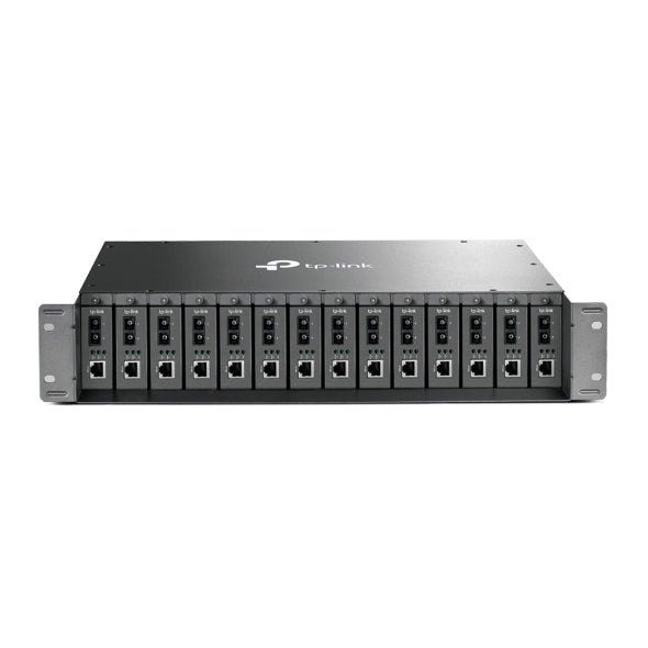 TP-Link MC1400 19' 2U Rackmount Chassis for 14-Slot Media Converters, Redundant Power Supply, Hot-Swappable, Mounted,Two Cooling Fans