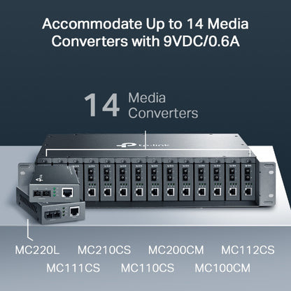TP-Link MC1400 19' 2U Rackmount Chassis for 14-Slot Media Converters, Redundant Power Supply, Hot-Swappable, Mounted,Two Cooling Fans