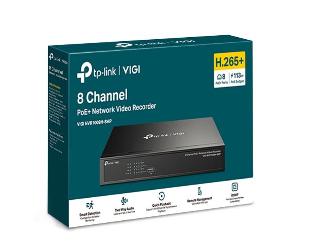 TP-Link VIGI NVR1008H-8MP 8 Channel PoE+ Network Video Recorder, 113W PoE Budget