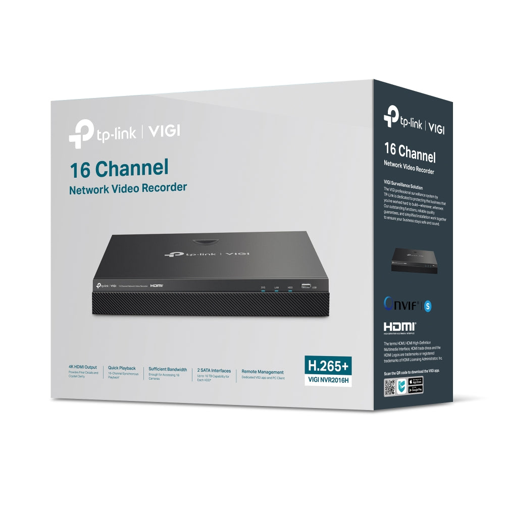 TP-Link VIGI NVR2016H 16 Channel Network Video Recorder, 4K Out, 16MP Decode, H.