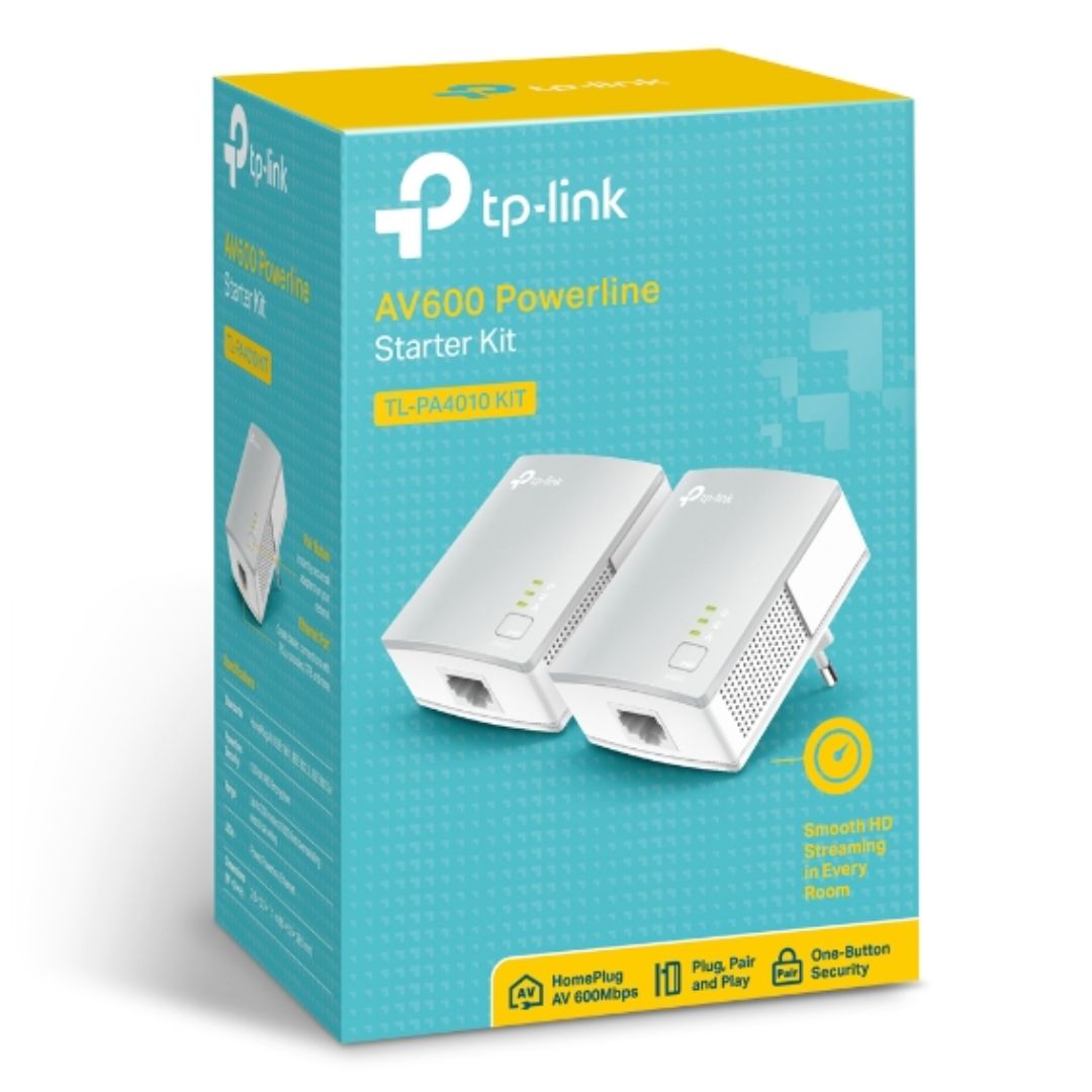 TP-Link TL-PA4010 KIT AV600 Powerline Ethernet Adapter Starter Kit — 600Mbps, HomePlug AV