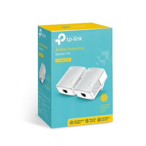 TP-Link TL-PA411 KIT AV600 Nano Powerline Adapter Starter Kit HomePlug AV 1x100Mbps LAN 300m Range Miniature Design Plug & Play