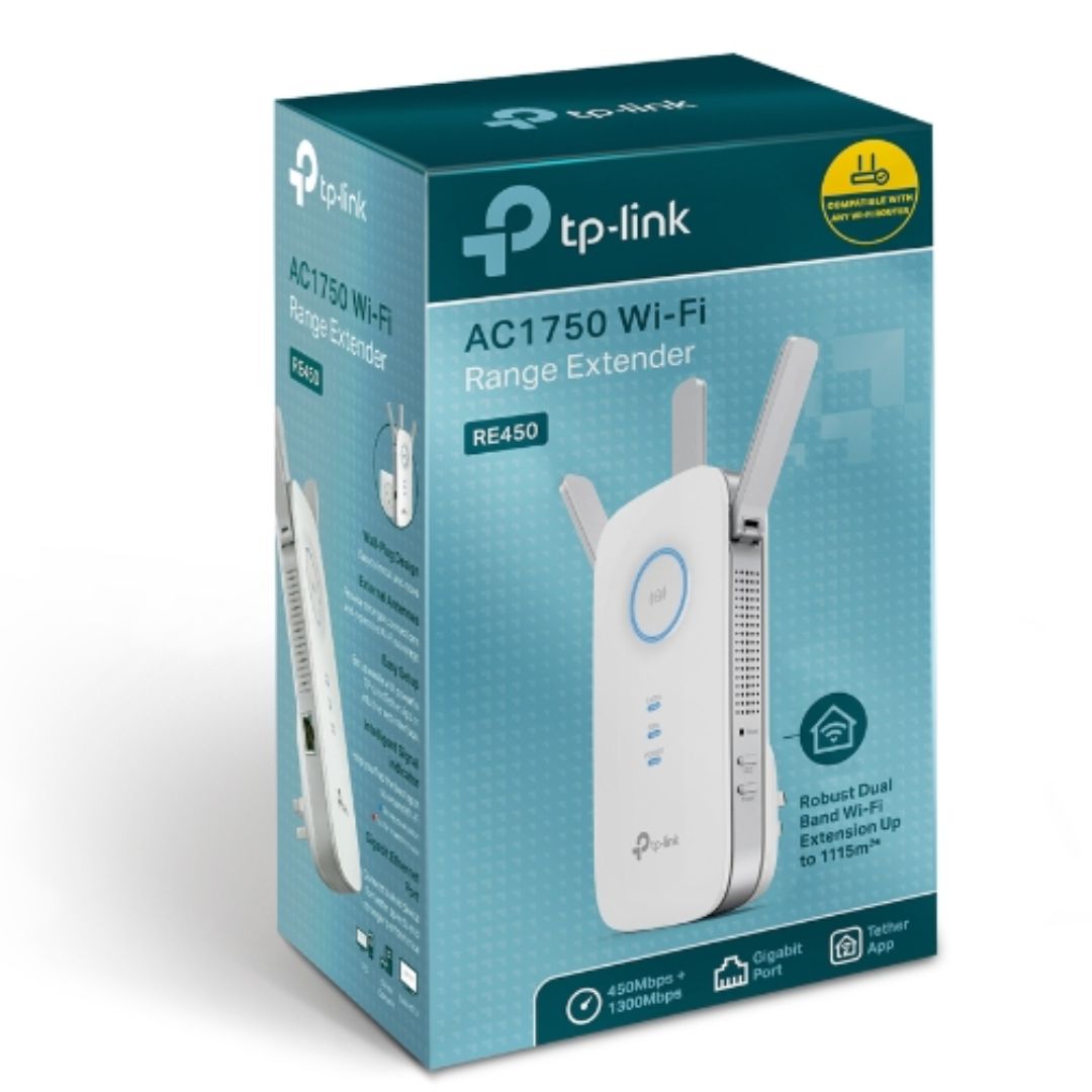 TP-Link RE450 AC1750 Dual Band Wi-Fi Range Extender — 1750Mbps, 450Mbps@2.4GHz + 1300Mbps@5GHz