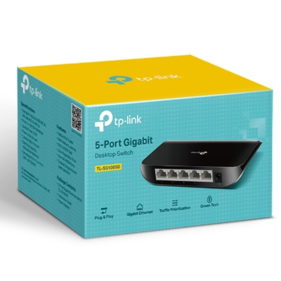 TP-Link TL-SG1005D 5-Port Gigabit Desktop Switch — 10/100/1000Mbps, Plug-and-Play