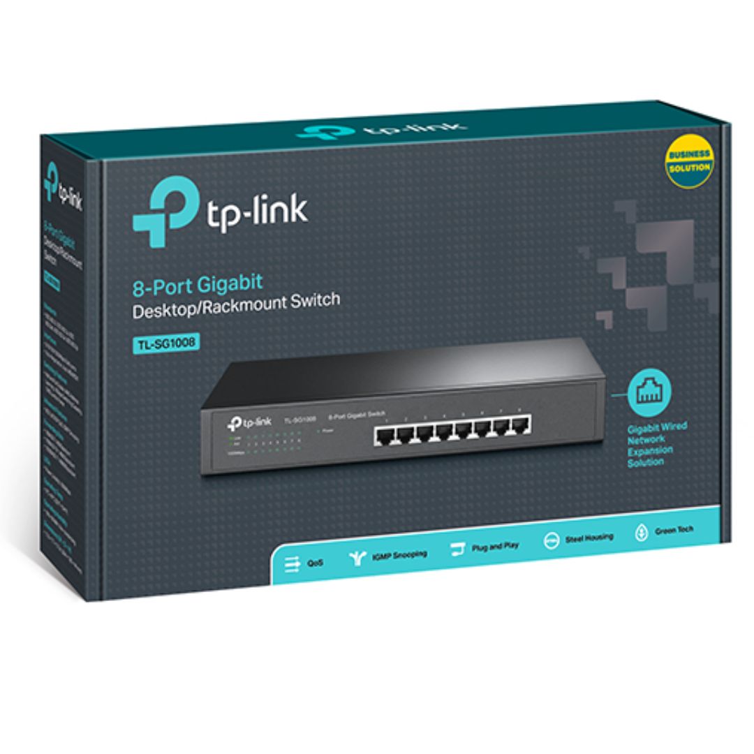 TP-Link TL-SG1008 8-Port Gigabit Unmanaged Switch — Desktop / 13" Rackmount, Steel Case