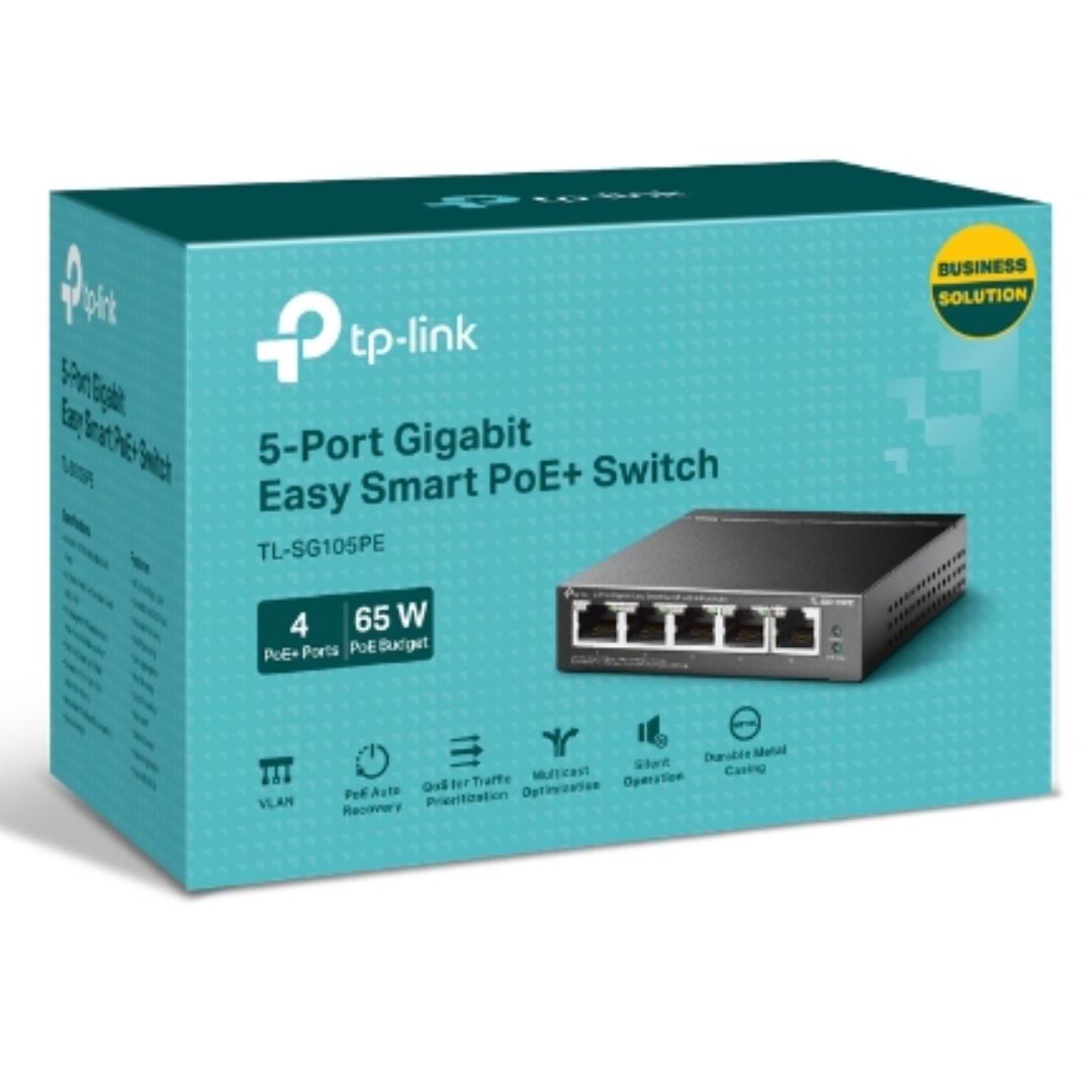 TP-Link TL-SG105PE 5-Port Gigabit Easy Smart Switch with 4-Port PoE+, Up To 65W