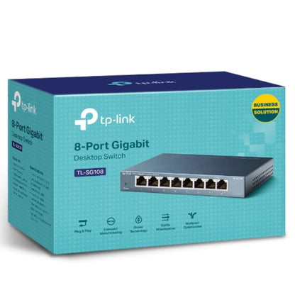 TP-Link TL-SG108 8-Port Gigabit Desktop Switch Steel Case Fanless 11.9Mpps Suppo
