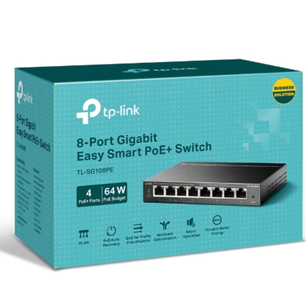 TP-Link TL-SG108PE 8-Port Gigabit Easy Smart Switch — 4-Port PoE, 55W, IEEE 802.3af