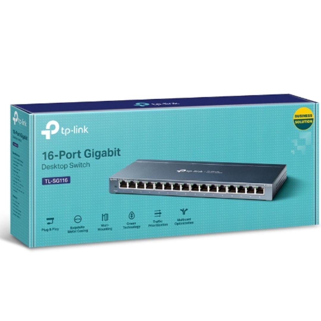 TP-Link TL-SG116 16-Port Gigabit Unmanaged Desktop/Wall Mount Switch — 32Gbps Switching Capacity