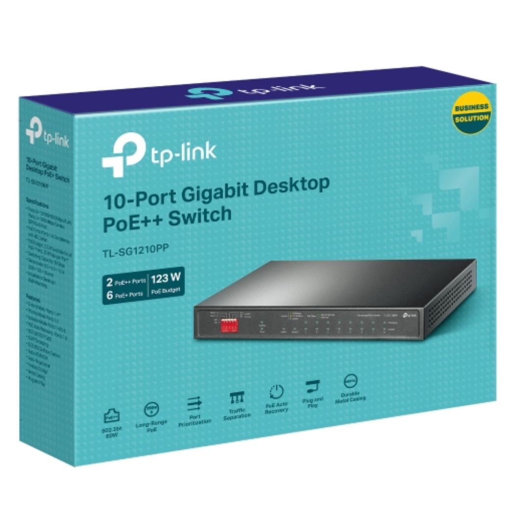 TP-Link TL-SG1210PP 10-Port Gigabit Desktop Switch with 6-Port PoE+ and 2-Port P