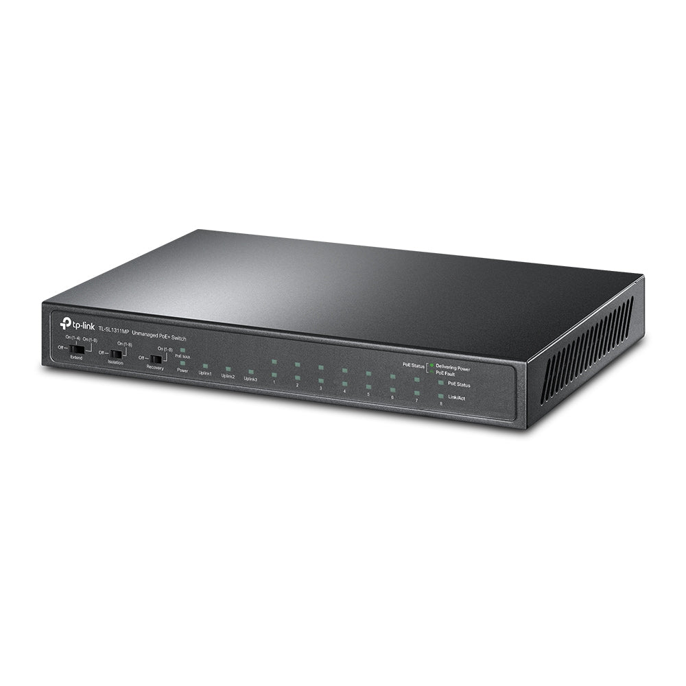 TP-Link TL-SL1311MP 8-Port 10/100Mbps + 3-Port Gigabit Desktop Switch with 8-Port PoE+, Extend Mode for 250m PoE Transmitting, Isolation Mode, PoE Aut