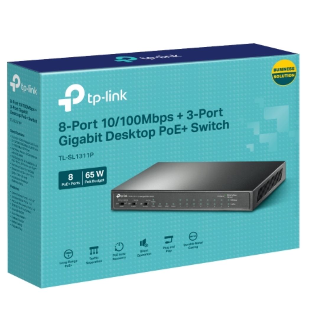 TP-Link TL-SL1311P 8-Port 10/100Mbps + 3-Port Gigabit Desktop Switch with 8-Port