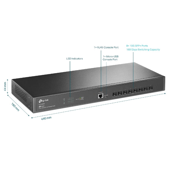 TP-Link TL-SX3008F JetStream 8-Port 10GE SFP+ L2+ Managed Switch, SFP+, Omada SD