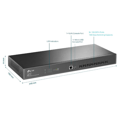 TP-Link TL-SX3008F JetStream 8-Port 10GE SFP+ L2+ Managed Switch, SFP+, Omada SD