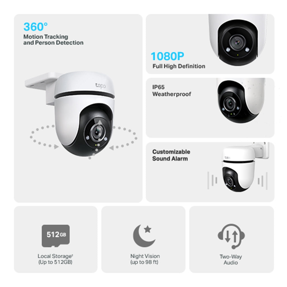 TP-Link TC40 Outdoor Pan/Tilt Security Wi-Fi Camera,  1080p, 2.4 GHz, Horizontal 360, Smart AI Detection, Smart Motion Tracking