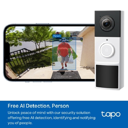 TP-Link TD21 Tapo Video Doorbell Camera, Ringtones, 230 days battery life, Head to Toe View (16:9), 160Â° Diagonal Field of View, Smart Detection and N