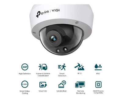 TP-Link VIGI 4MP C240I(2.8mm) IR Dome Network Camera, 4mm Lens, Smart Detection,