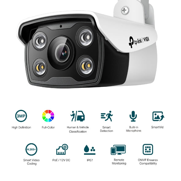 TP-Link VIGI 3MP C330(2.8mm) Outdoor Full-Color Bullet Network Camera, 2.8mm Len