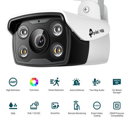 TP-Link VIGI 4MP C340(4mm) Outdoor Full-Colour Bullet Network Camera,4mm Lens, S