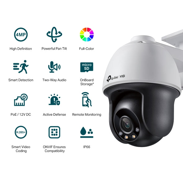 TP-Link VIGI 4MP C540(4mm) Outdoor Full-Colour Pan Tilt Network Camera, 4mm Lens
