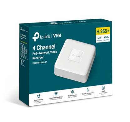 TP-Link VIGI NVR1104H-4P 4 Channel PoE+ Network Video Recorder, 24/7 Continuous