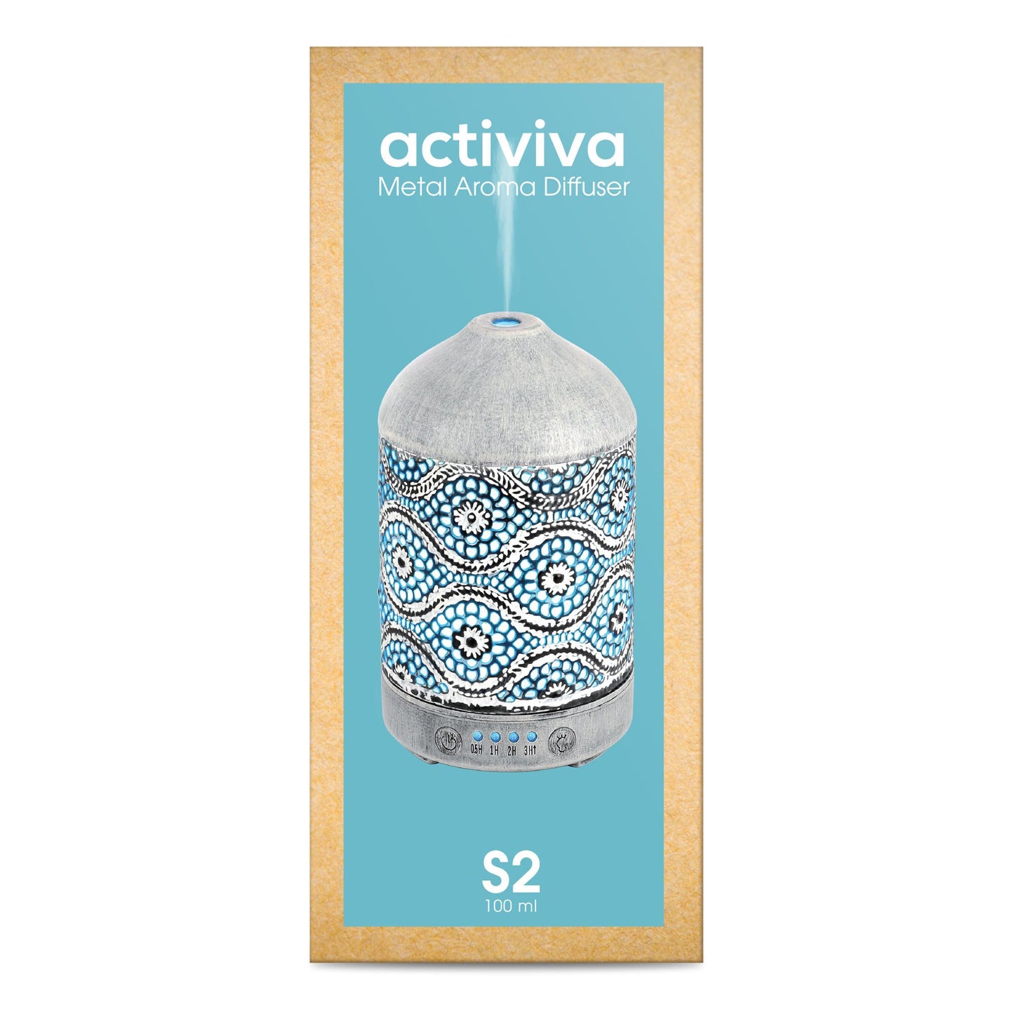 mbeat® activiva Metal Essential Oil and Aroma Diffuser-Vintage White -100ml Built-in 7 LED colour changing Auto stop misting Product weight: 0.26 kg