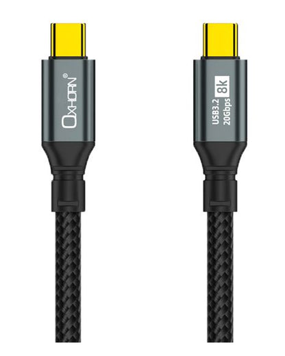 Oxhorn USB 3.2 Gen 2Ã—2 1m USB-C to USB-C 20Gbps 8K@60Hz 20V 100W E-Marker Chip Black fast charging & Video cable Laptop Phones Tablet USB-C Device