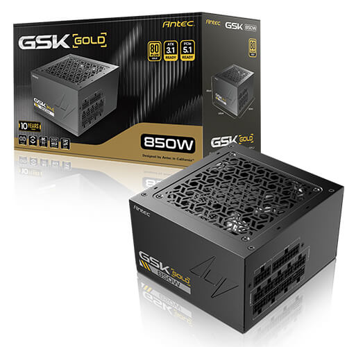 Antec GSK850 V2: ATX12V 3.1, 850W, Full-Modular, 80+ Gold, 120mm fan, 24-pin, 12V-2x6, 2Ã—CPU, 4Ã—PCI-E, 8Ã—SATA, 4Ã—Molex, 140Ã—150Ã—86mm, 10Y warranty