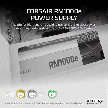 Corsair RMe Seriesâ„¢ RM1000e - Fully Modular Low-Noise ATX Power Supply - White (AU), Cybenetics Gold, ATX12V 3.1, 2x PATA, 2x EPS, 6x SATA, 3x PCIe
