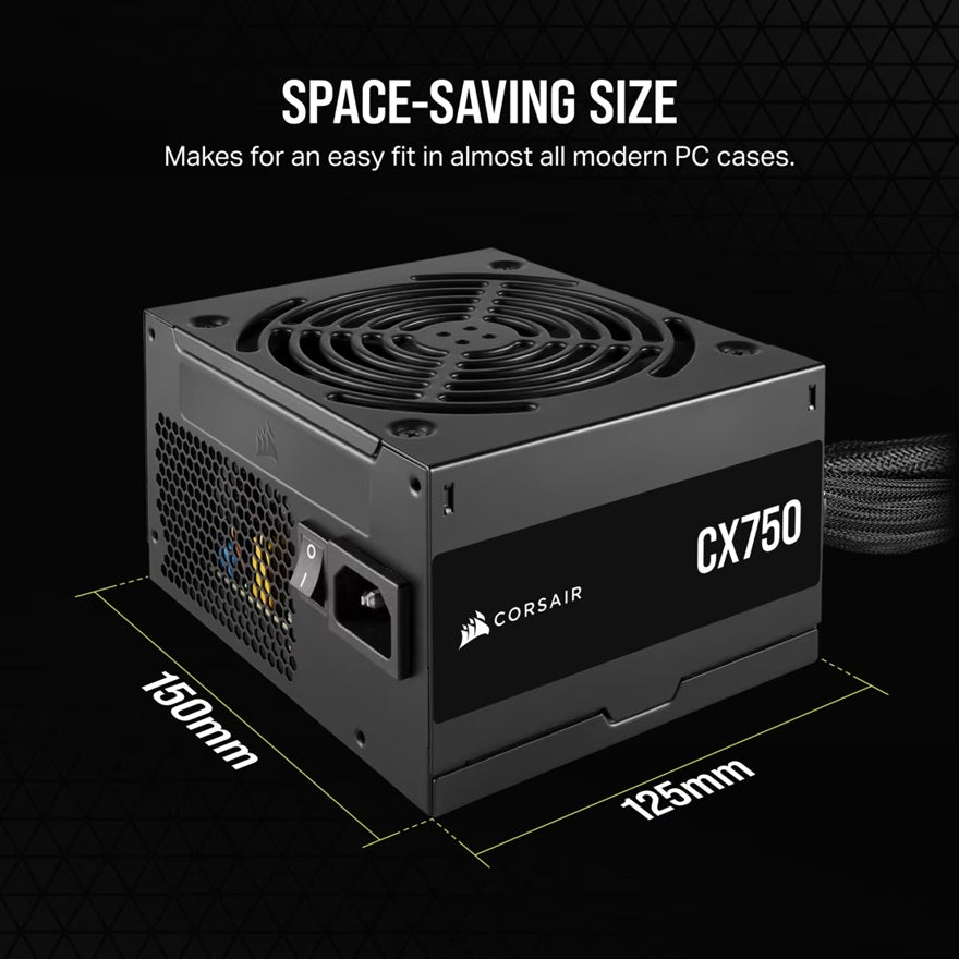 Corsair CX Seriesâ„¢ CX750 â€“ 750 Watt 80 PLUS Bronze ATX Power Supply (AU), Compact 125mm, Up to 88% Efficiency