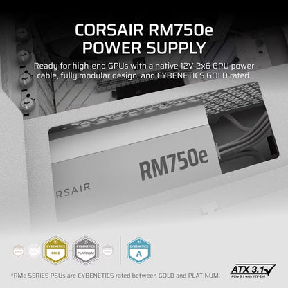 Corsair RMe Seriesâ„¢ RM750e - Fully Modular Low-Noise ATX Power Supply - White (AU), Cybenetics Gold, ATX12V 3.1, 2x PATA, 2x EPS, 6x SATA, 3x PCIe