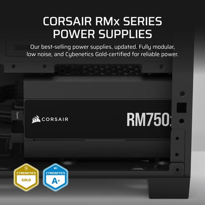 Corsair RMx Series RM750x Fully Modular Power Supply (AU): 750W, 80+ Gold, 4x PCIe, 8x SATA, 2x EPS, Zero RPM, ATX 3.1