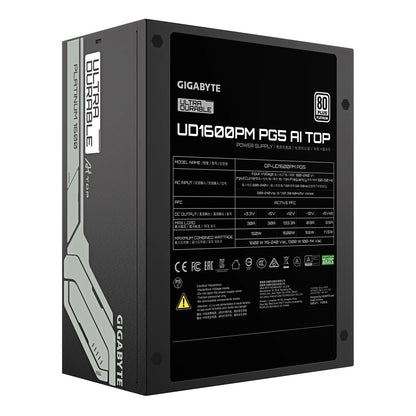 Gigabyte GP-UD1600PM PG5 AI TOP Power Supply, 1600W,  ATX12V,   80 PLUS Platinum Fan,  Type 140mm Double Ball Bearing fan  100,000 hours, 3 years