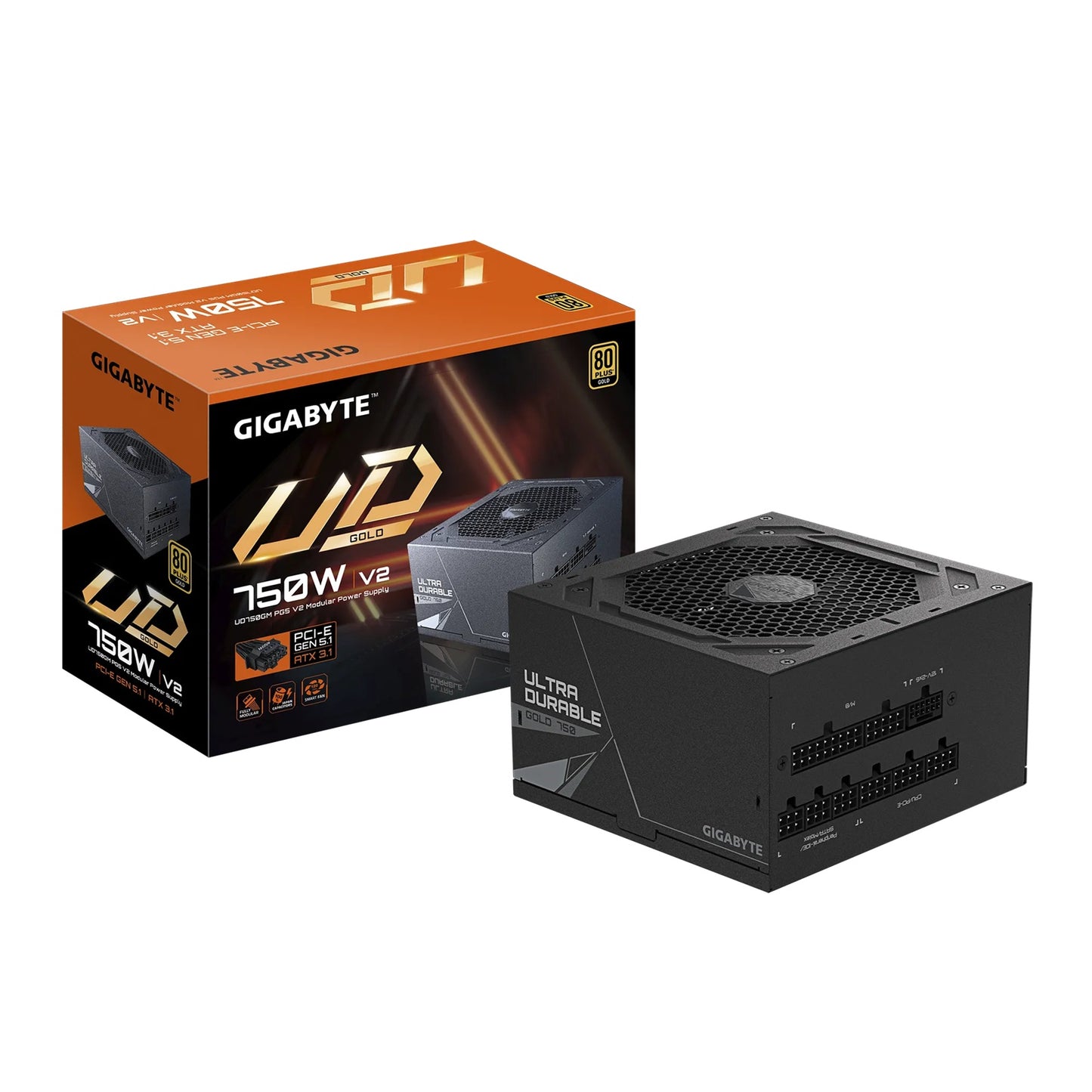 Gigabyte UD750GM PG5 V2, 750W ATX PSU Power Supply  80+ Gold 90%  Black Embossed Cables 100-240 Vac  100K Hrs (NEW)