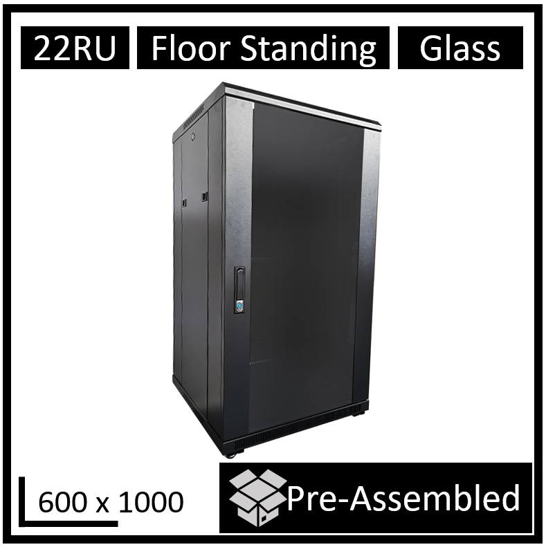 LDR Assembled 22U Server Rack Cabinet (L600mm x W1000mm x H1070mm), Glass Door,1