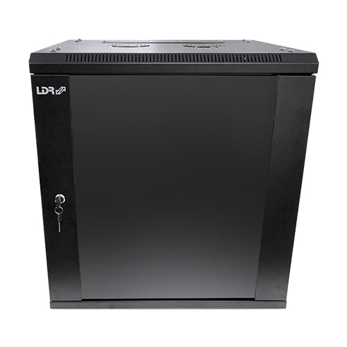 LDR Assembled 9U Wall Mount Cabinet (600mm x 450mm) Glass Door - Black Metal Con